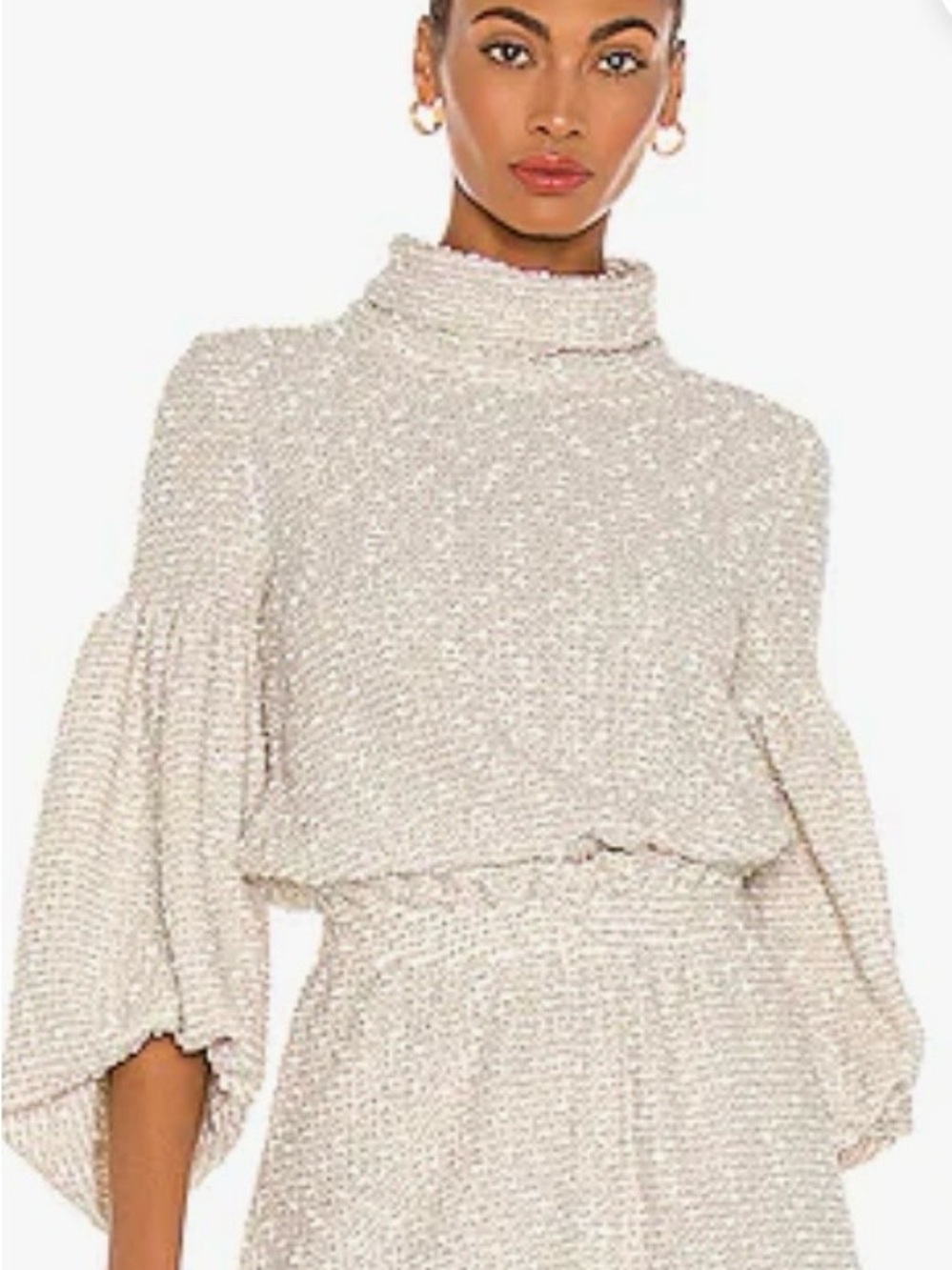 Shona Joy Textured Cowl Neck Balloon Sleeve Sweater In Cream NWT